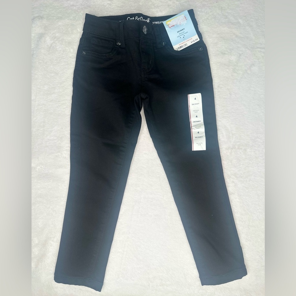Cat & Jack Mid Rise Black skinny Jeans Girls Kids Size 4 Adjustable Waist